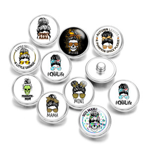 20MM Skull Girl Print glass snaps buttons  DIY jewelry