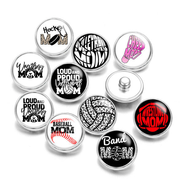 Painted metal 20mm snap buttons Sport Mom Print   DIY jewelry