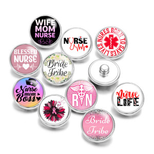 Painted metal 20mm snap buttons  Nurse RN Print   DIY jewelry