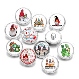 Painted metal 20mm snap buttons Christmas dwarf  Print   DIY jewelry