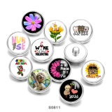 Painted metal 20mm snap buttons Flower pattern Smile Print