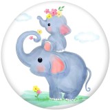 20MM Cartoon Elephant pattern Print glass snaps buttons