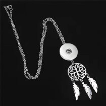 Stainless steel necklace with hollow tassel feather dream catching net suitable for 20MM snap fastener
