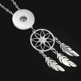 Stainless steel necklace with hollow tassel feather dream catching net suitable 20MM Snaps button jewelry wholesale