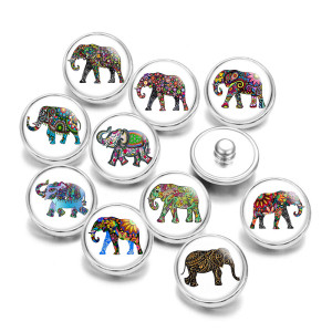 20MM Bohemia elephant  pattern Print glass snaps buttons