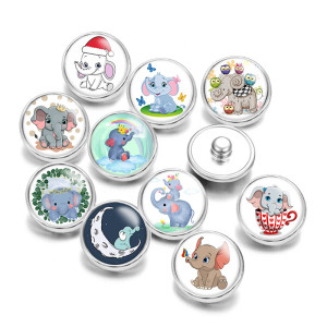 20MM Cartoon Elephant pattern Print glass snaps buttons