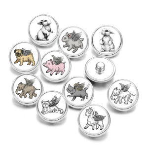 20MM rabbit Elephant cat and pig Print glass snaps buttons