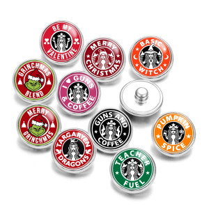 20MM Coffee Print glass snap button charms  DIY jewelry