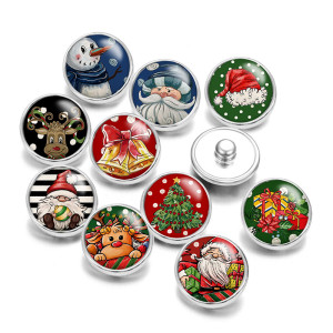 20MM Christmas Snowman Flower  pattern Print glass snaps buttons
