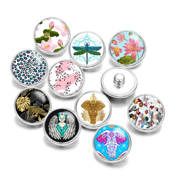 20MM Flower Nurse Lotus Print glass snaps buttons