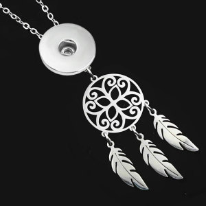 Stainless steel necklace with hollow tassel feather dream catching net suitable 20MM Snaps button jewelry wholesale