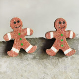 Wooden Christmas Earrings Gingerbread Snowman Christmas Tree Candy Gift Box Color Lights Santa Claus Earrings
