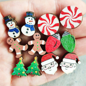 Wooden Christmas Earrings Gingerbread Snowman Christmas Tree Candy Gift Box Color Lights Santa Claus Earrings