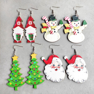 Christmas earrings Santa Claus gnome snowman red black grid Christmas cart colored lights Christmas tree earrings
