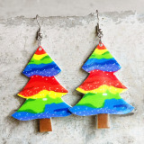 Christmas Tree Christmas earrings retro rainbow leopard plaid gingerbread man candy dwarf lamp oil acrylic