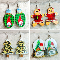 Christmas Tree Christmas earrings retro rainbow leopard plaid gingerbread man candy dwarf lamp oil acrylic