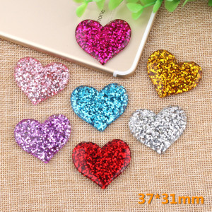 Pink glitter heart sequin resin suitable for 20MM Snaps Buttons
