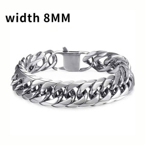 8MM New Europe and the United States new hot male love tie-in titanium steel men's bracelets Cuba chain ins square buckle necklace