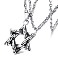 Die-cast hexagram pendant stainless steel necklace 70CM chain
