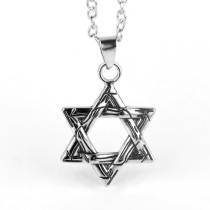 Die-cast hexagram pendant stainless steel necklace 70CM chain