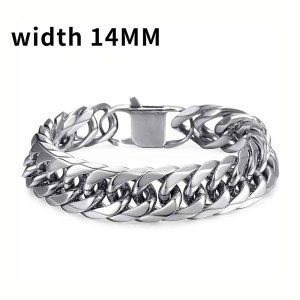 14MM New Europe and the United States new hot male love tie-in titanium steel men's bracelets Cuba chain ins square buckle necklace