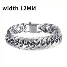 12MM New Europe and the United States new hot male love tie-in titanium steel men's bracelets Cuba chain ins square buckle necklace