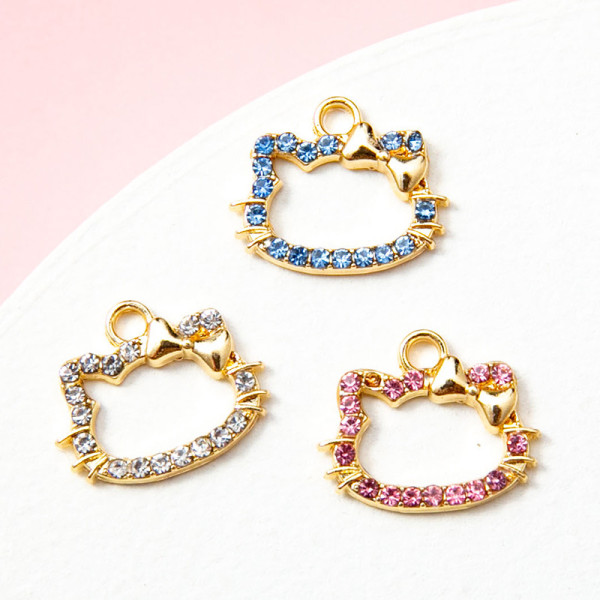 10pcs/lot High-quality Alloy Kitty cat head frame with diamond diy pendant earrings bracelet female pendant alloy electroplating point diamond accessories