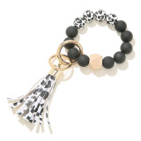 Frosted bead bracelet key chain tassel wood bead bracelet key chain