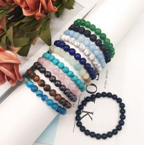 6mm natural stone beads bracelet elastic string agate, natural turquoise, lapis lazuli, tiger's eye stone