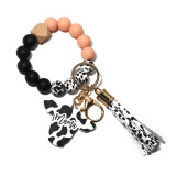 MAMA wood chip oxhead western style key chain silicone bead bracelet