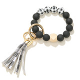 Frosted bead bracelet key chain tassel wood bead bracelet key chain