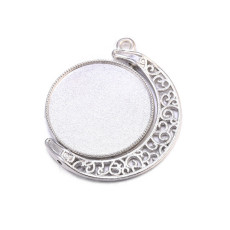 100pcs/lot Alloy Inner diameter 20MM 25MM 30MM alloy jewelry  silvery accessories diy time gem moon hollow 360 degree rotation double-sided alloy bottom bracket