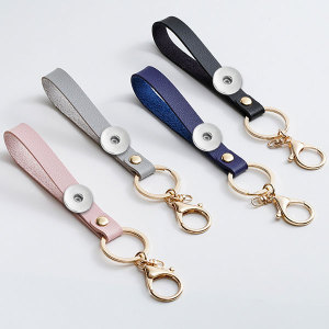 PU leather key chain car key ring simple creative leather metal key chain pendant 20MM snap button jewelry