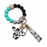 MAMA wood chip oxhead western style key chain silicone bead bracelet