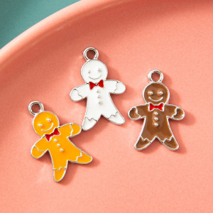 10pcs/lot  High-quality Alloy Gingerbread Man Christmas Cartoon Necklace Pendant Bracelet diy pendant Alloy oil dripping accessories