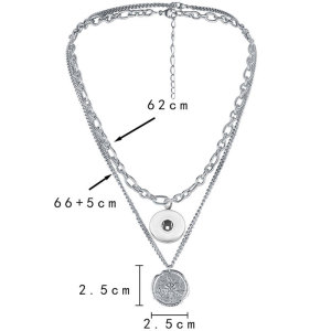 Stainless steel double layered coin pendant necklace suitable 20mm18MM Snaps button jewelry wholesale