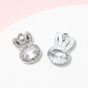 10pcs/lot  High-quality Alloy Rabbit with diamond diy pendant earring bracelet female pendant zinc alloy electroplating point diamond accessories