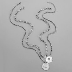 Stainless steel double layered coin pendant necklace suitable for 18MM jewelry snap fastener
