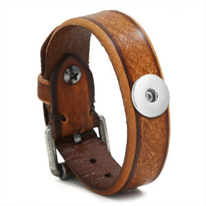 Cowhide bracelet Simple men's bracelet Leather genuine leather bracelet 18MM Snaps button jewelry wholesale