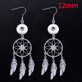Stainless steel jewelry cut dream catching net hollow tassel feather earrings fit 12MM snap button jewelry Hollow circle