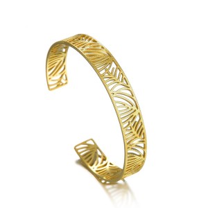 Stainless steel 14k gold leaf hollow opening adjustable bracelet
