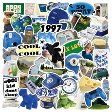 50pcs Blue style cow telephone graffiti stickers decorative suitcase notebook waterproof detachable stickers