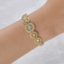 Stainless steel 14k gold flower hollow round plate splicing opening adjustable bracelet