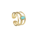 Stainless Steel Turquoise Set Ring 14K Gold Open Adjustable Ring