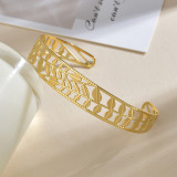 Stainless steel 14k gold leaf tree branch hollow opening adjustable bracelet