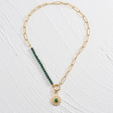 tainless Steel Natural Stone Splice Lock Pendant 18K Gold Fashion Versatile Necklace