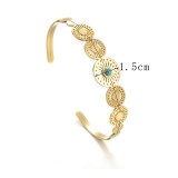 Stainless steel 14k gold flower hollow round plate splicing opening adjustable bracelet