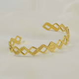 Stainless steel octagon diamond braided hollow opening adjustable bracelet