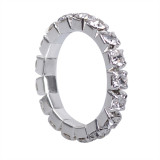 Simple three row full diamond crystal elastic ring
