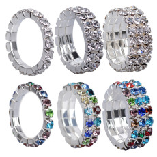 Simple three row full diamond crystal elastic ring